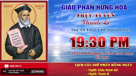 Trực tuyến Thánh lễ thứ tư tuần VIII Thường niên, vào lúc 19g30 ngày 26.05.2021