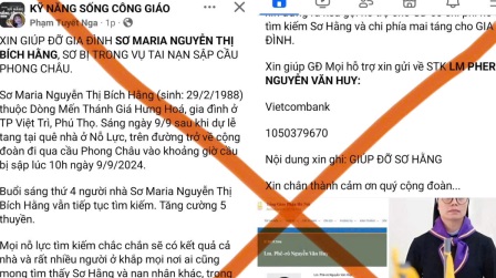 Cảnh giác những thông tin sai sự thật về Sơ Maria Nguyễn Thị Bích Hằng - nạn nhân vụ sập cầu Phong Châu ngày 09.09.2024 vừa qua